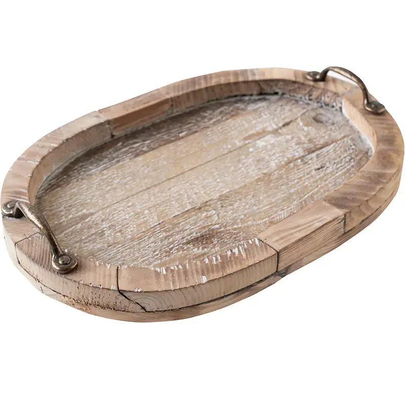 Rustic Wooden Serving Tray - Premium Oval Breakfast Tray with Metal Handles | Farmhouse Kitchen Decor Viral product 2026