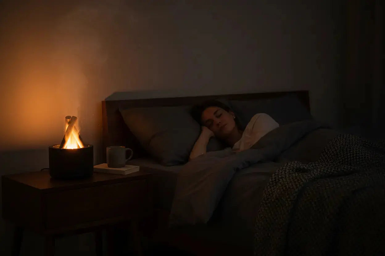 Cozy Bedroom Ambiance with Flame Light