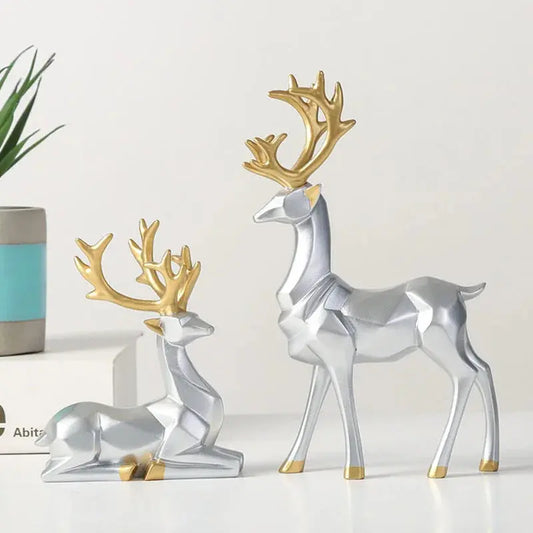 Elegant black and gold geometric deer sculpture on modern minimalist shelf, showcasing luxury Scandinavian interior design and sophisticated home decor