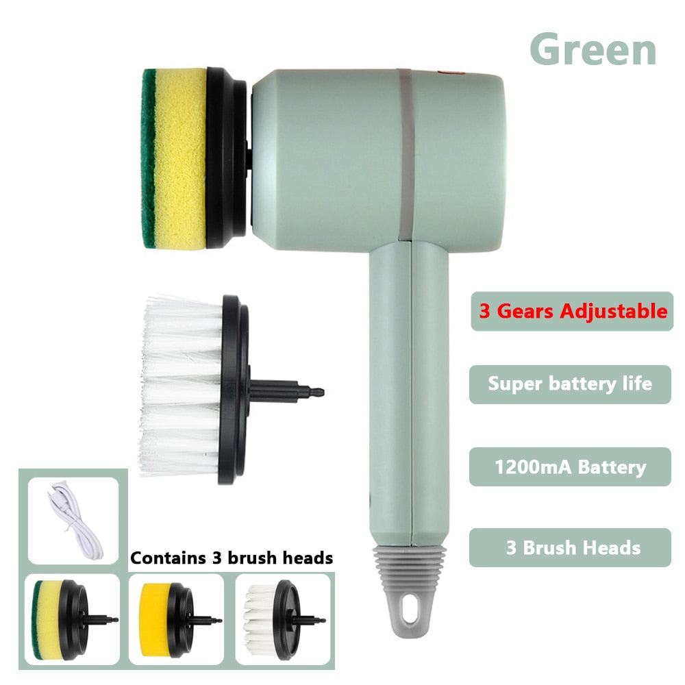 Electric Cleaning Brush - 3 Interchangeable Heads for Bathroom, Kitchen & More