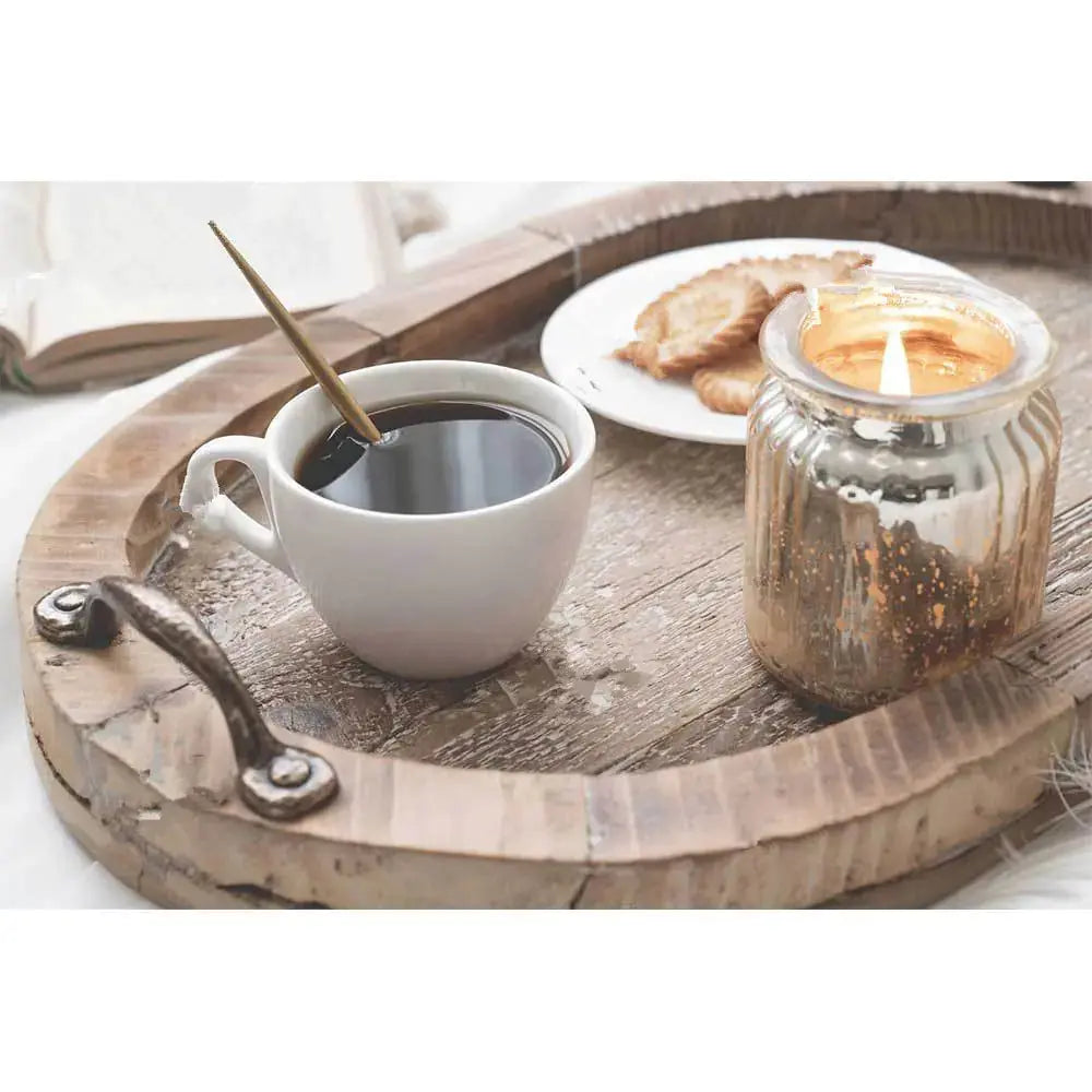 Rustic Wooden Serving Tray - Premium Oval Breakfast Tray with Metal Handles | Farmhouse Kitchen Decor Viral product 2026