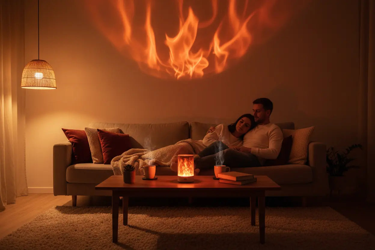 Romantic Living Room with Flame Ambiance
